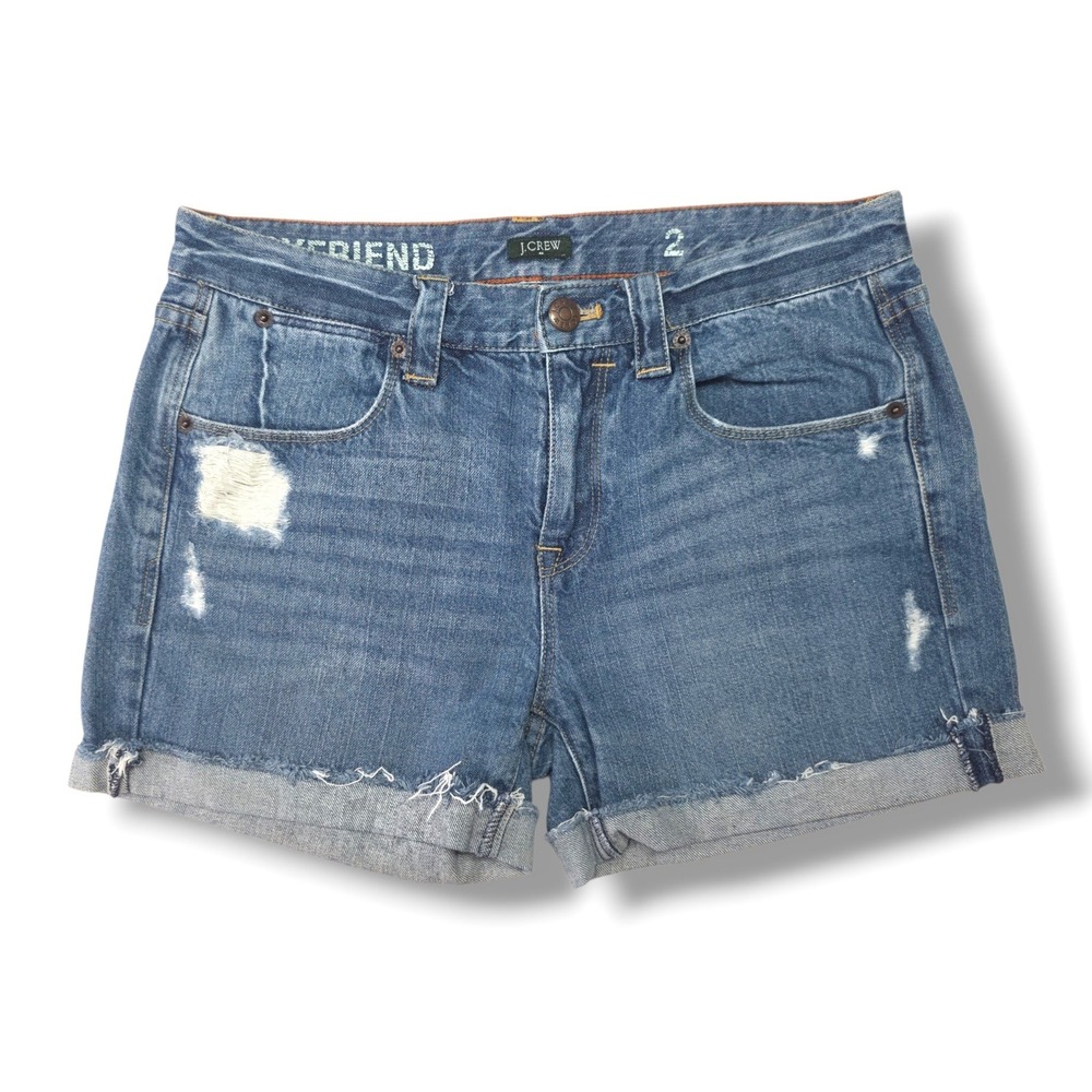 J.Crew Weekend Distressed Cuffed Cotton Denim Shorts Medium Wash Blue Y2K 2